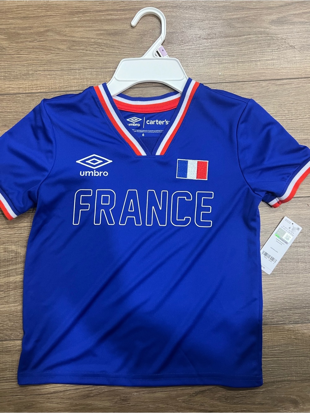 Carters x Umbro Blue France Kids Soccer Jersey with Red & White Trim - 6T